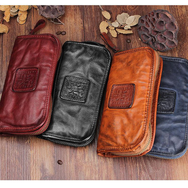 Handmade Leather Mens Cool Long Leather Wallet Zipper Clutch Wallet for Men - iChainWallets