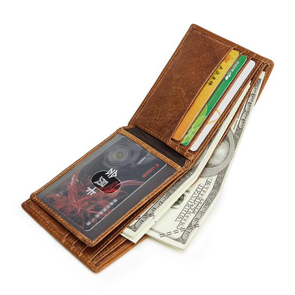 Genuine Leather Mens Wallet Cool billfold Slim Bifold Wallet Card Coin Holder Wallet Purse for Mens