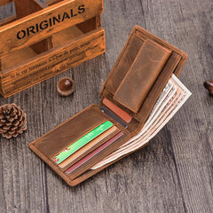 Handmade Leather Mens Cool Slim Leather Wallet Card Wallet Holders Men Small Wallets Bifold for Men