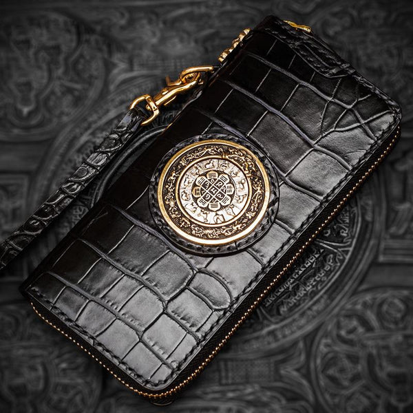 Handmade Leather Tibetan Mens Chain Biker Wallet Cool Leather Wallet Long Zipper Wallets for Men