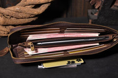 Handmade Leather Mens Cool Long Leather Wallet Zipper Clutch Wallet for Men - iChainWallets