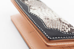 Cool Black Snakeskin Leather Mens Long Wallet Handmade Bifold Long Wallet For Men