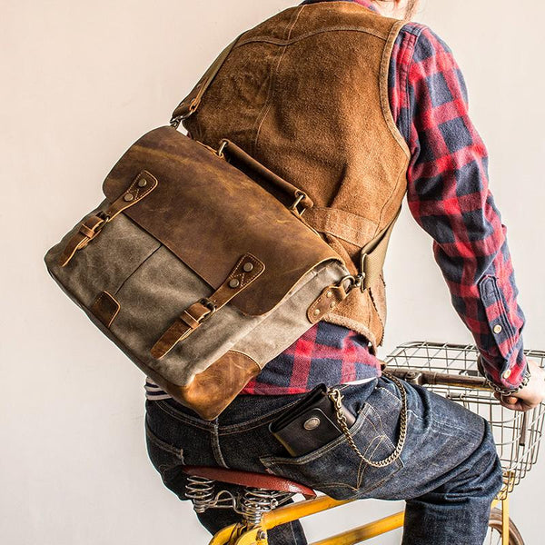 Canvas Mens Cool Messenger Bag iPad Bag Chest Bag Bike Bag Cycling Bag for men - iChainWallets