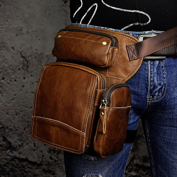 Genuine Leather Mens Waist Bag Hip Pack Belt Bag Fanny Pack Bumbag Chest Bag Sling Bag for Men