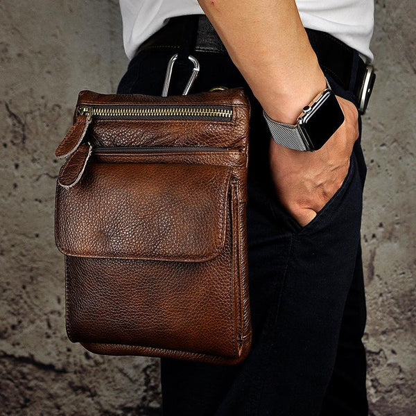 Genuine Leather Mens Waist Bag Hip Pack Belt Bag Fanny Pack Bumbag Chest Bag Sling Bag for Men