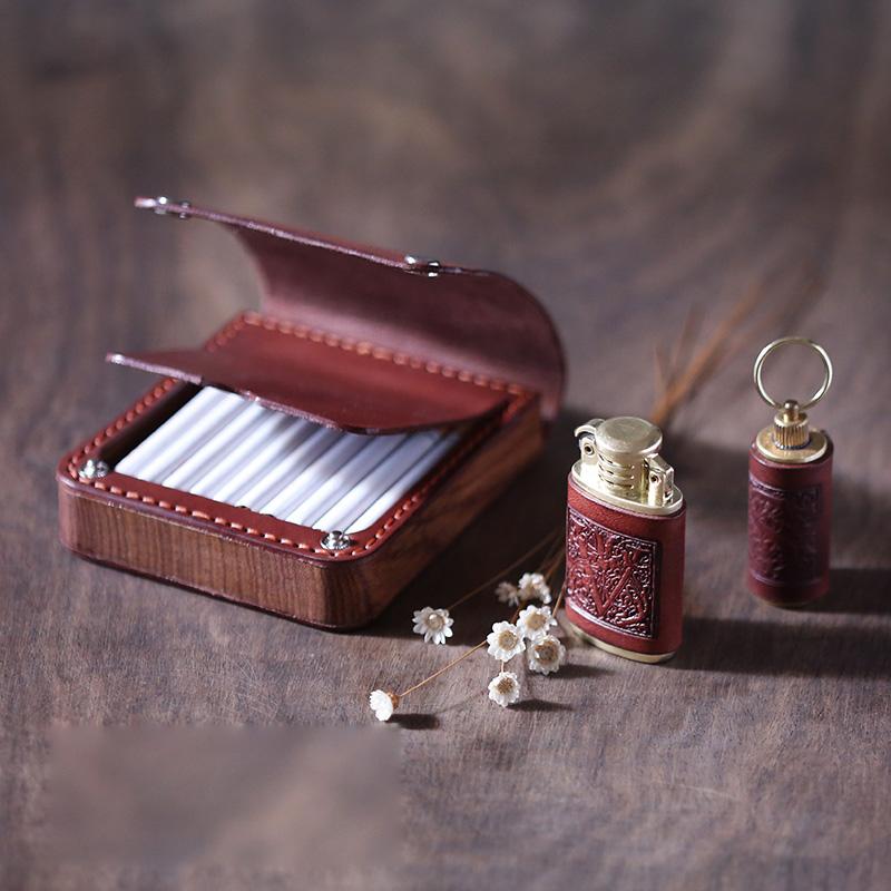 Handmade Wooden Leather Mens 7pcs Cigarette Case Cool Custom Cigarette