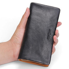 Handmade Leather Mens Cool Long Leather Wallet Bifold Clutch Wallet for Men - iChainWallets