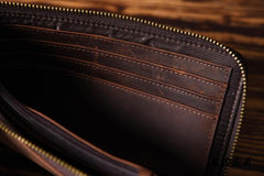 Handmade Leather Mens Cool Long Leather Wallet Zipper Clutch Wallet for Men - iChainWallets