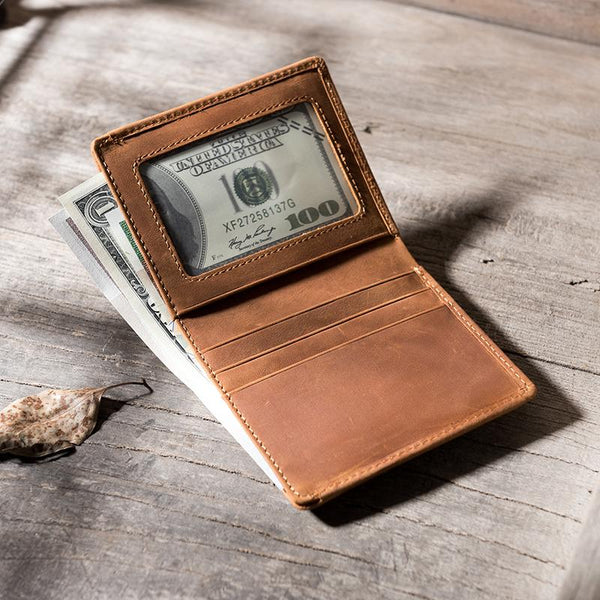 Handmade Leather Mens Cool Slim Leather Wallet Men Small Wallets Bifold for Men