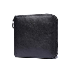 Genuine Leather Mens Cool Zipper Leather Wallet Men Small Wallets Bifold for Men