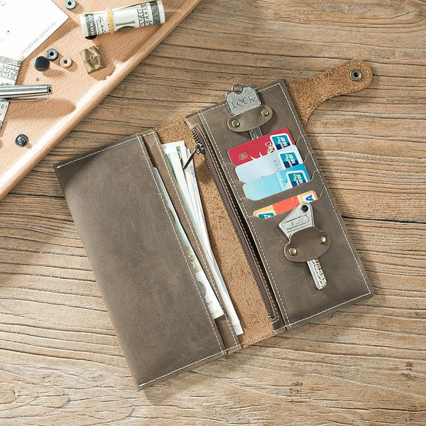 Handmade Leather Mens Slim Wallet Cool Leather Wallet Long Phone Wallets for Men