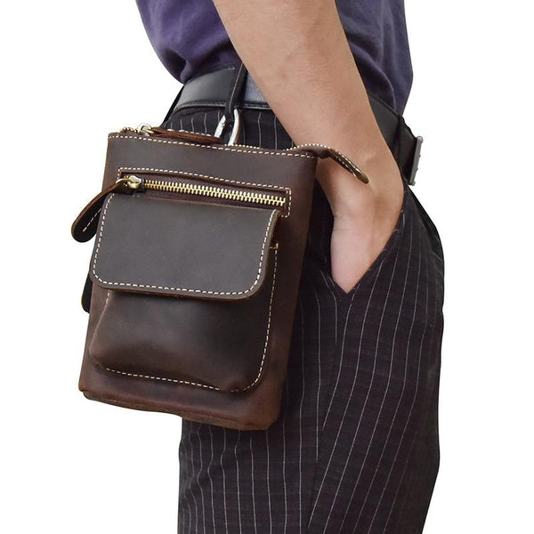 Handmade Leather Mens Waist Bag Hip Pack Belt Bag Fanny Pack Bumbag Chest Bag Sling Bag for Men