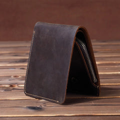 Cool Leather Mens Small Bifold Wallet billfold Leather Wallet Slim Wallet For Men