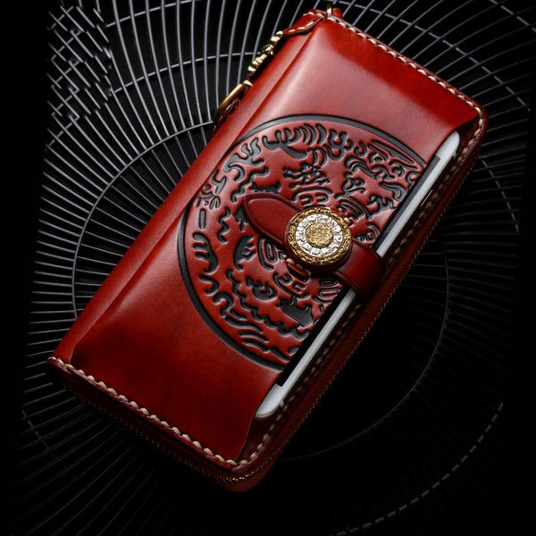 Handmade Leather Mens Long Biker Wallet Cool Leather Wallet Long Phone Wallets for Men