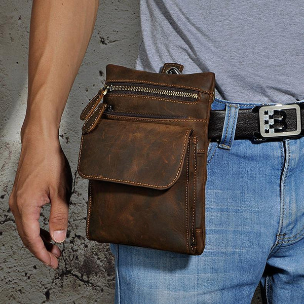 Handmade Leather Mens Waist Bag Hip Pack Belt Bag Fanny Pack Bumbag Chest Bag Sling Bag for Men