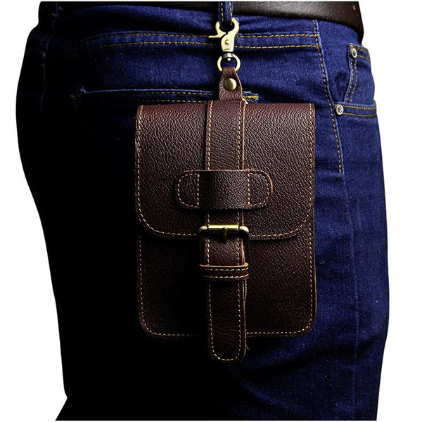 Handmade Leather Mens Small Cigarette Cases Waist Bag Hip Pack Belt Bag Fanny Pack Bumbag for Men
