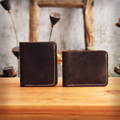 Handmade Leather Mens Cool Slim Leather Wallet Men Small Wallets Bifold for Men - iChainWallets