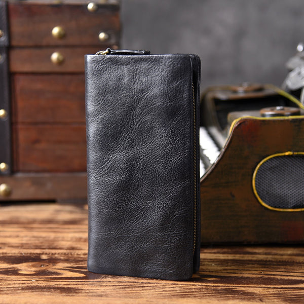 Genuine Leather Mens Cool Long Leather Wallet Bifold Clutch Wallet for Men - iChainWallets