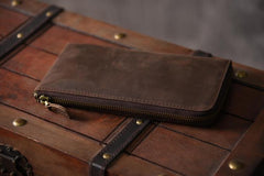 Handmade Leather Mens Cool Long Leather Wallet Zipper Clutch Wallet for Men - iChainWallets