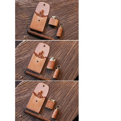 Handmade Wooden Beige Leather Mens 7pcs Cigarette Case Cool Custom Cigarette Holder for Men