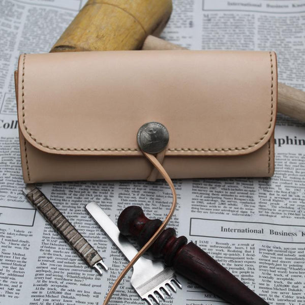 Handmade Leather Mens Clutch Long Wallet Cool Vintage Long Wallet for Men