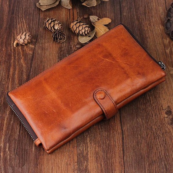 Handmade Leather Mens Cool Long Leather Wallet Bifold Clutch Wallet for Men - iChainWallets