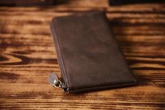 Handmade Leather Mens Cool Long Leather Wallet Zipper Clutch Wallet for Men - iChainWallets