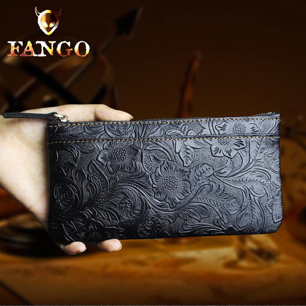 Handmade Leather Mens Cool Zipper Phone Travel Long Wallet Holder Slim Clutch Wallets for Men