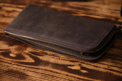 Handmade Leather Mens Cool Long Leather Wallet Zipper Clutch Wallet for Men - iChainWallets