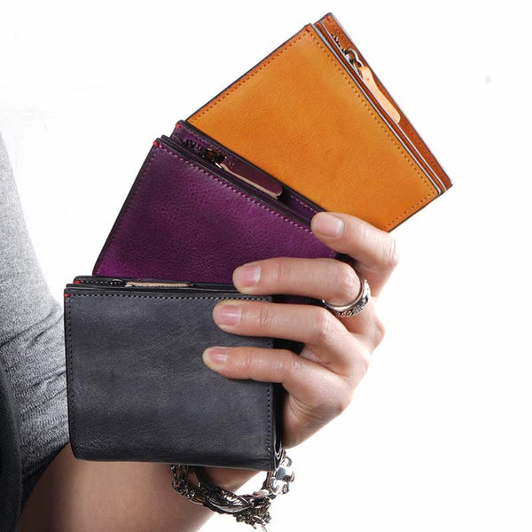 Handmade Mens Cool billfold Leather Wallet Men Small Zipper Wallets Bifold for Men - iChainWallets