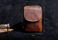 Genuine Leather Mens Cool Chest Bag Sling Bag Crossbody Bag Travel Bag Hiking Bag for men