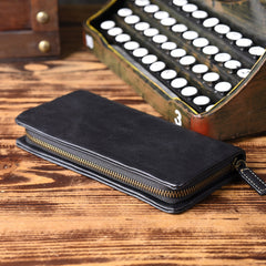 Genuine Leather Mens Cool Long Leather Wallet Bifold Clutch Wallet for Men