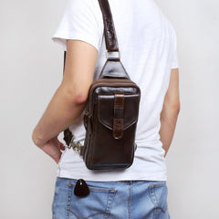 Genuine Leather Mens Cool Chest Bag Sling Bag Crossbody Bag Travel Bag Hiking Bag for men