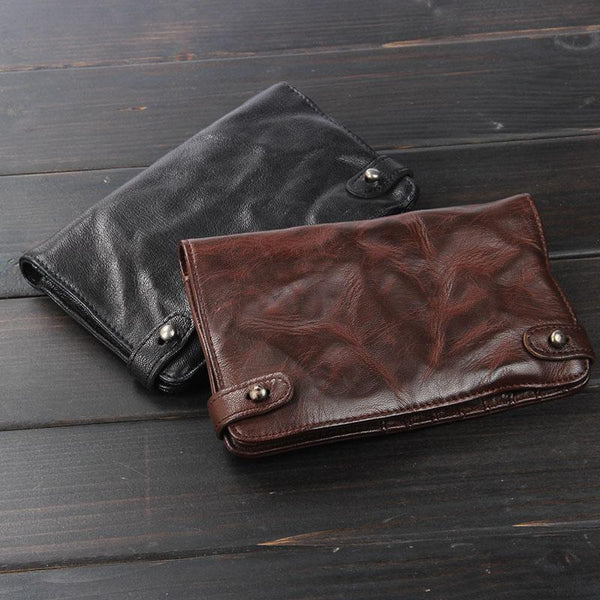 Handmade Leather Mens Cool Long Leather Wallet Bifold Clutch Wallet for Men - iChainWallets