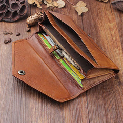 Handmade Leather Mens Cool Long Leather Wallet Bifold Envelope Clutch Wallet for Men - iChainWallets