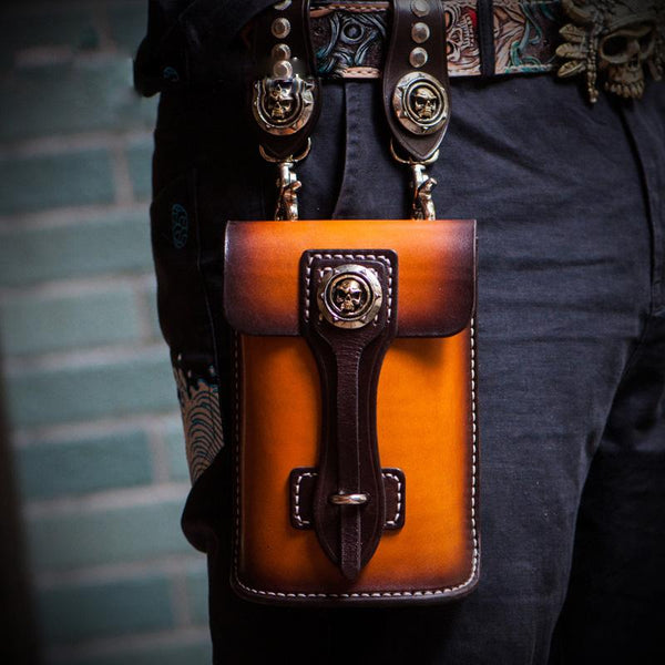 Handmade Biker Leather Belt Pouch Mens Cases Waist Bag Hip Pack Belt Bag for Men