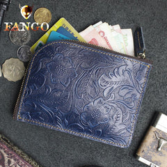 Handmade Leather Floral Mens Front Pocket Wallet Cool Slim Leather Wallet Men billfold Wallets Bifold for Men