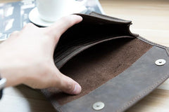 Handmade Leather Mens Clutch Cool Large Wallet Clutch Wristlet Wallet for Men