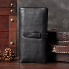 Handmade Leather Mens Cool Long Leather Wallet Bifold Clutch Wallet for Men - iChainWallets