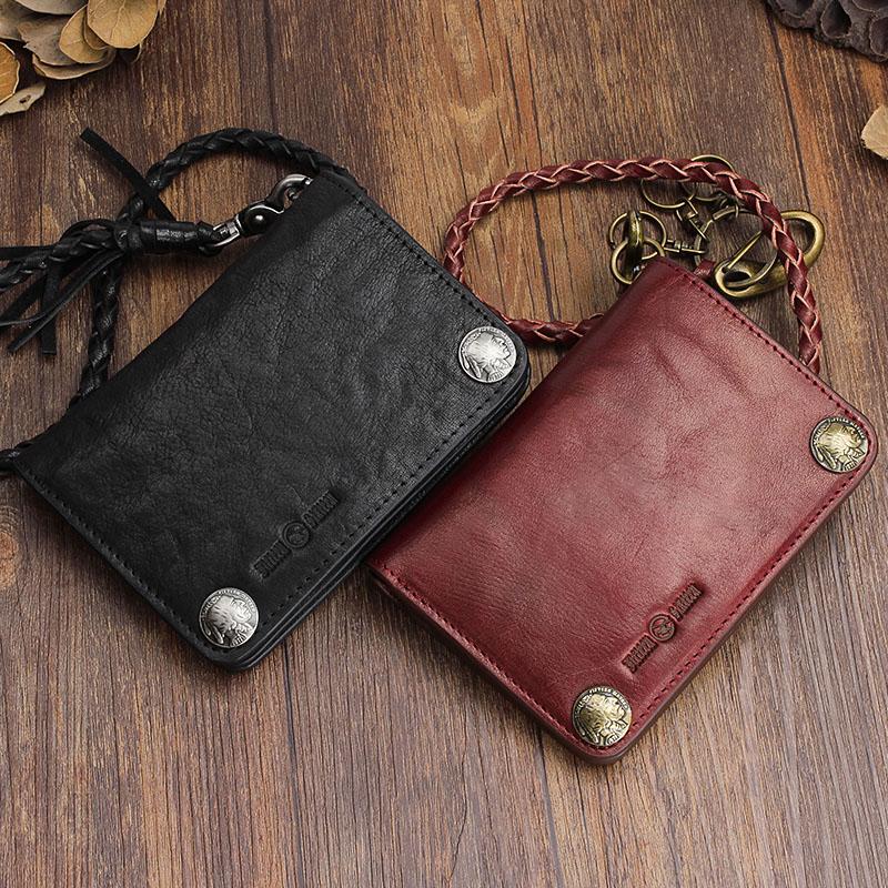 Genuine Leather Mens Chain Biker Wallet Cool Leather Wallet Small Wall ...