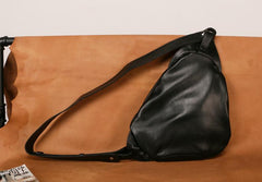 Black Leather Mens Sling Bag Sling Shoulder Bag Sling Backpack for men
