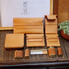 Cool Wooden Beige Leather Mens 20pcs Cigarette Case Custom Cigarette Holder for Men