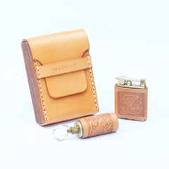 Handmade Wooden Leather Mens Cigarette Case Cool Beige Custom Cigarette Holder for Men