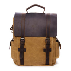 Cool Waxed Canvas Leather Mens Backpacks Canvas Travel Backpacks Canvas School Backpack for Men