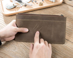 Handmade Leather Mens Clutch Wallet Cool Leather Wallet Zipper Phone Wallets for Men