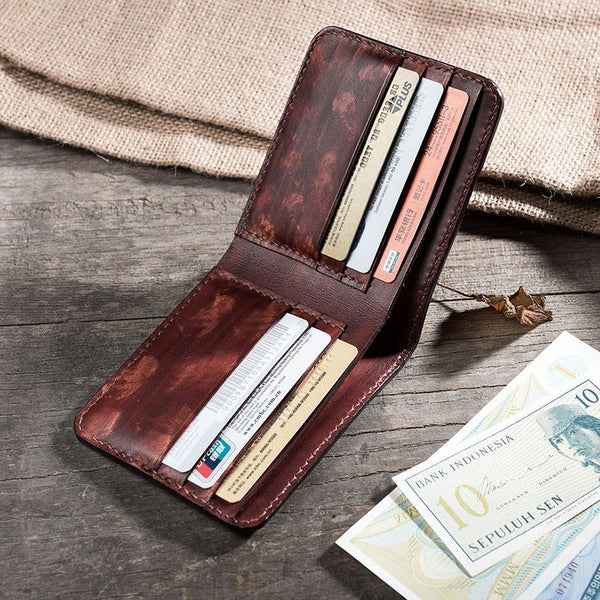 Handmade Leather Mens Cool Slim Leather Wallet Men Small Wallets Bifold for Men