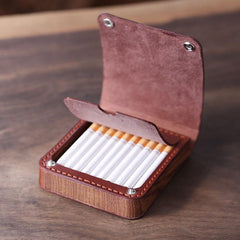 Handmade Wooden Coffee Leather Mens 10pcs Cigarette Case Cool Custom Cigarette Holder for Men