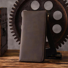 Handmade Leather Mens Cool Long Leather Wallet Zipper Clutch Wallet for Men - iChainWallets