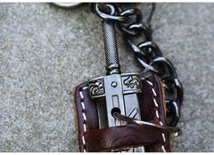 Handmade Biker Trucker Motorcycle Keychain Cool Mini Sword Key Ring Keychain Fob Leather Keychain