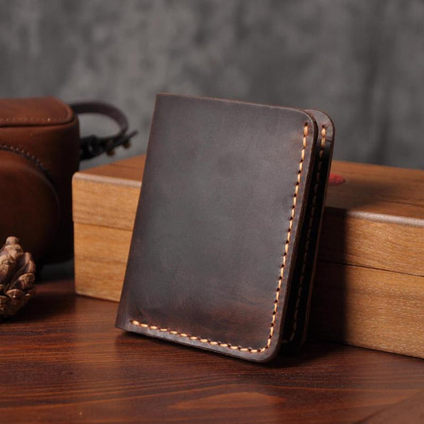 Handmade Leather Mens Cool Slim Leather Wallet Men Small Wallets Bifold for Men - iChainWallets
